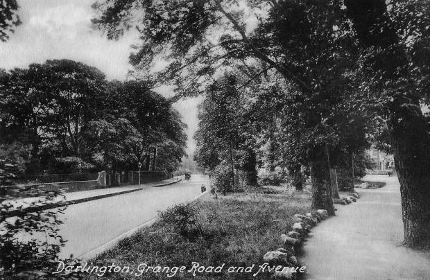 The Northern Echo: Looking south down Grange Road with the Crocus Walk on the right hand side. This part of Joseph Pease's Southend estate was developed in the 1890s. On the left is the entrance to the Beechwood mansion which is where Sainsbury's is today